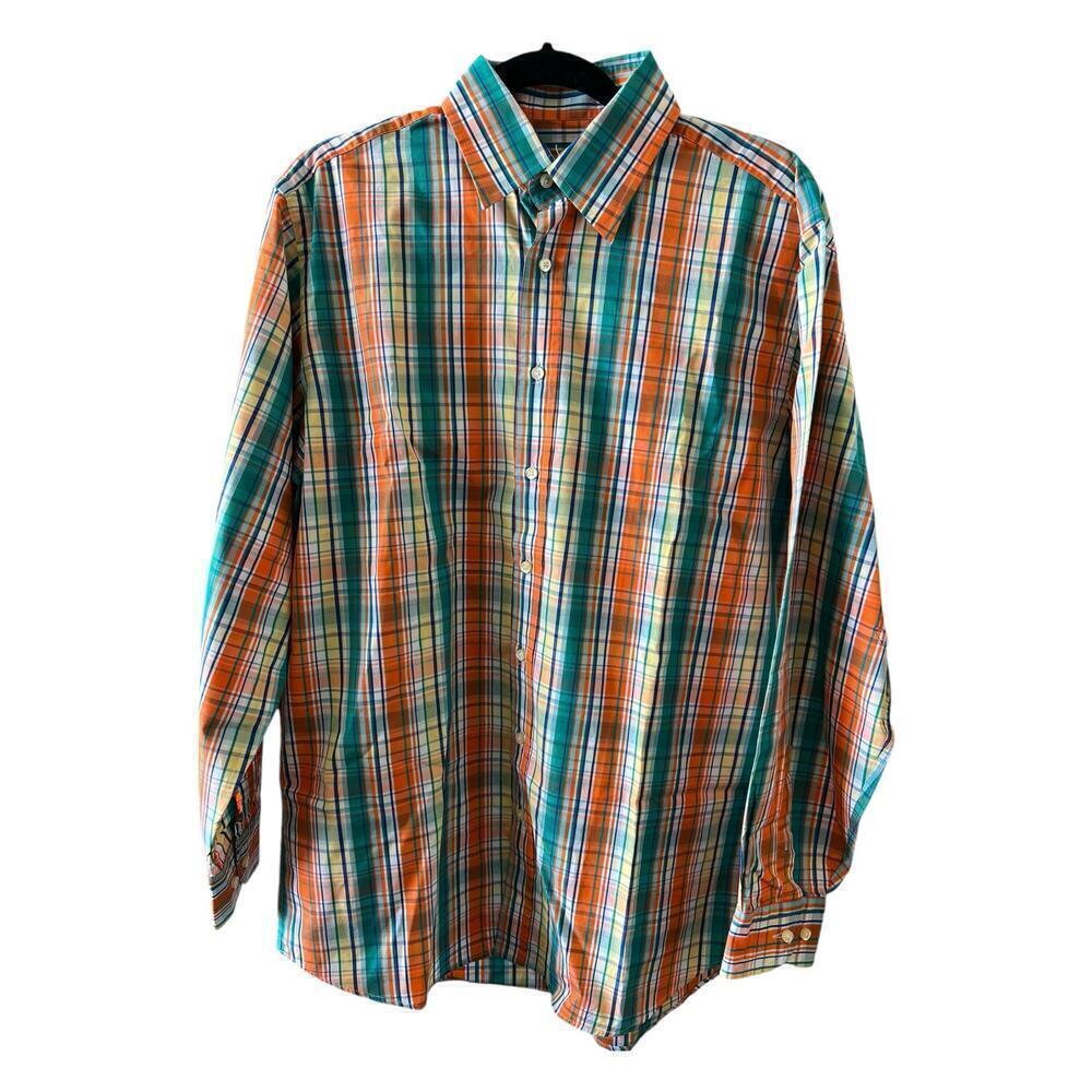 Etro Milano Size 40 Button Down Shirt Multi Color Striped Orange
